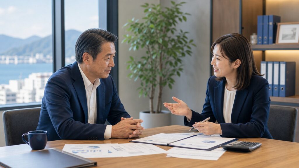 譲渡企業様の手数料0円を説明する広島M&A相談イメージ