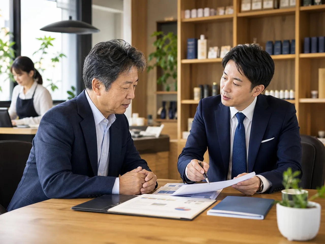 広島のサービス業オーナーが承継方針を相談している様子